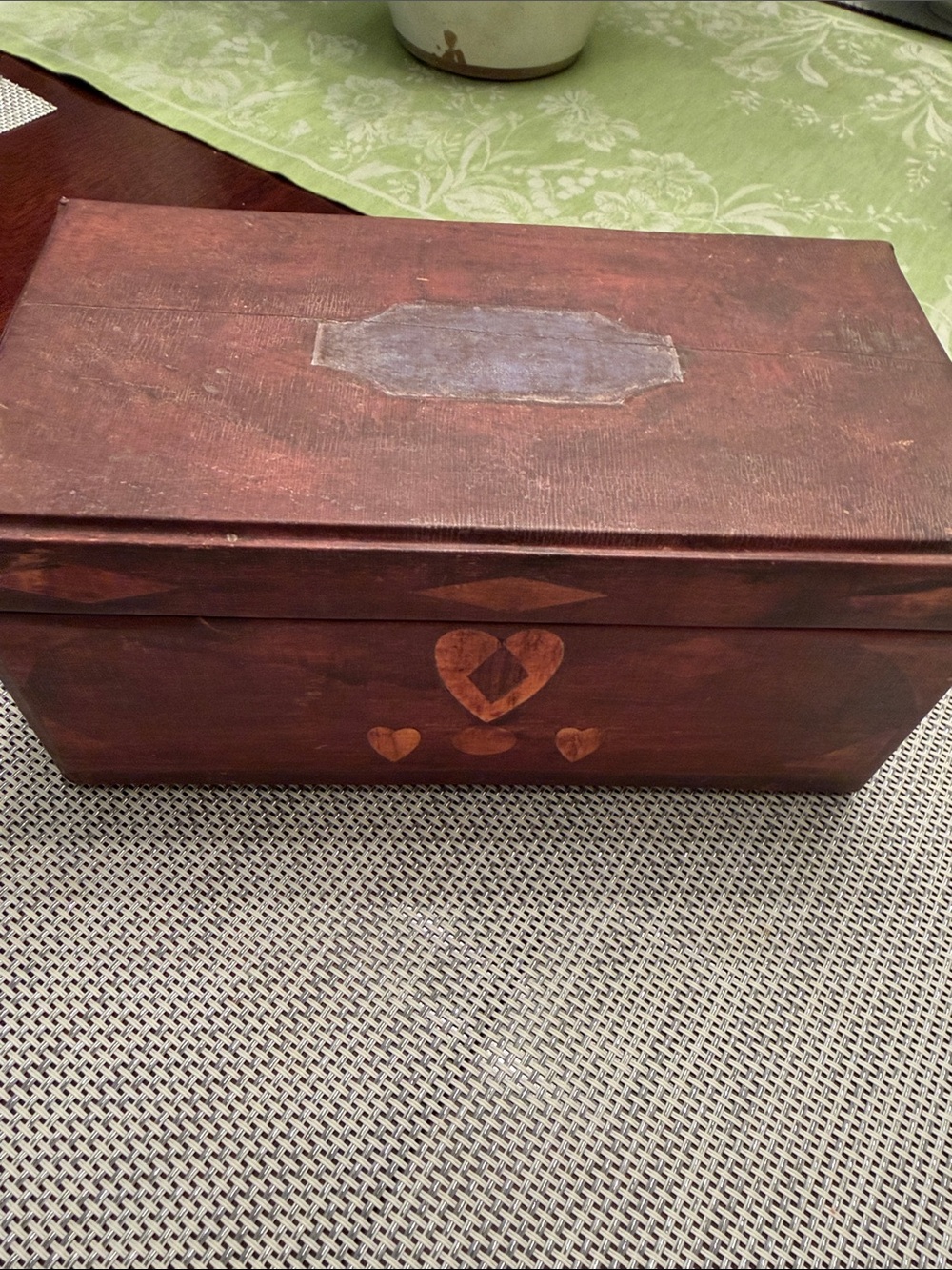 Wood Jewelry Storage Box in Rustic Brown with Heart Detail